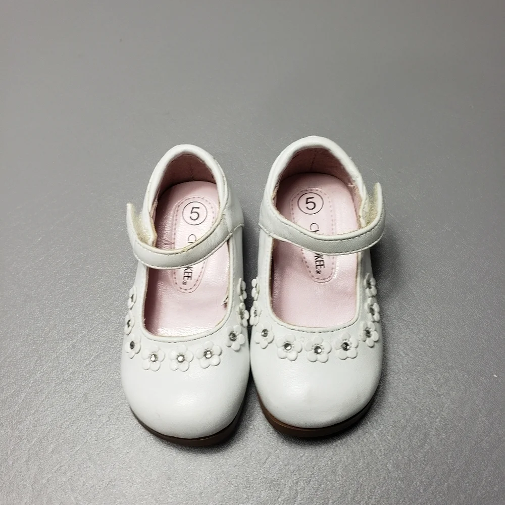 toddler baby girls Cherokee white flower shoes size 5